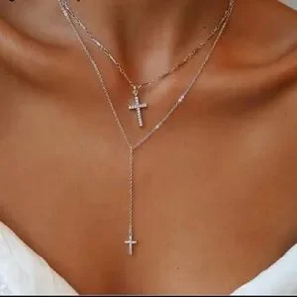 Double chain Cross CZ Necklace Chain